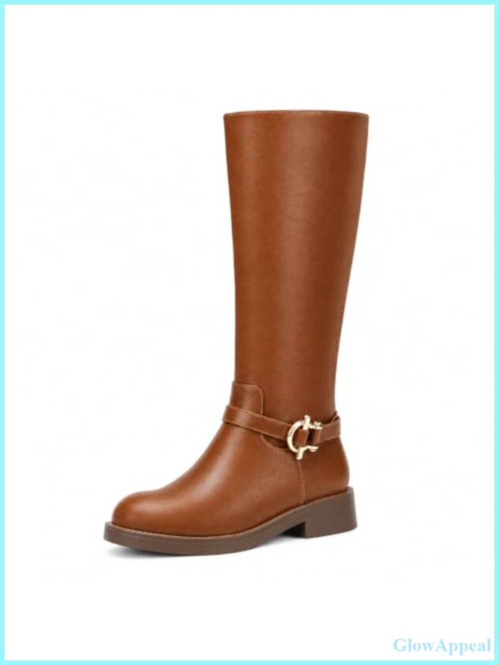 Wide Calf Knee High Boots Low Block Heel Riding Boots Faux Leather